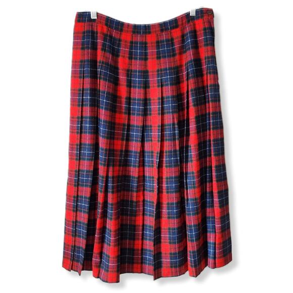70s VTG Pendleton Red Blue Tartan Pleat Plaid Maxi Skirt 16 USA Americana Preppy - Picture 12 of 12